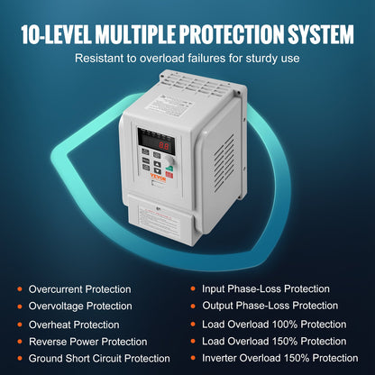 VFD 5HP, 4KW, 18A, 1 Phase 220V-240V Input to 3 Phase 220V-240V Output Variable Frequency Drive, 0-400Hz VFD for AC Motor Speed Control