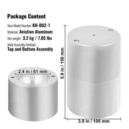 Ice Ball Press Kit, Aircraft Al Alloy Ice Press with Ice Block Mold, Large Mat, Tong, Drip Tray, One Glass, Round Ice Ball Maker 2.4"/60 mm Ice Sphere, for Whiskey, Cocktail on Party & Holiday