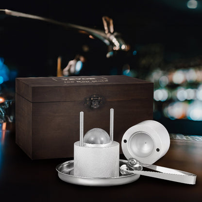 Ice Ball Press Kit, Aircraft Al Alloy Ice Press with Ice Block Mold, Large Mat, Tong, Drip Tray, One Glass, Round Ice Ball Maker 2.4"/60 mm Ice Sphere, for Whiskey, Cocktail on Party & Holiday