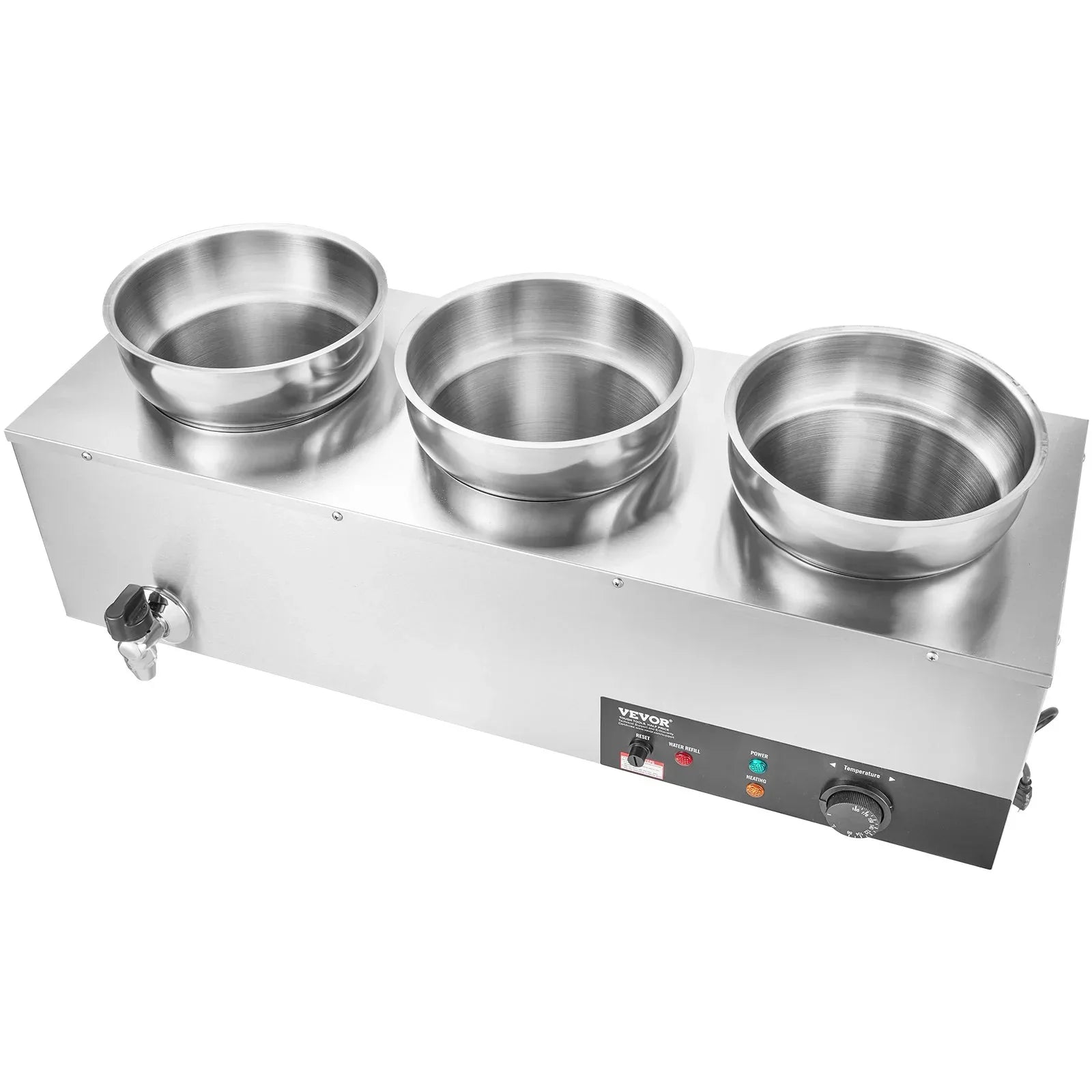 VEVOR Electric Soup Warmer, Three 7.4QT Stainless Steel Round Pot, 1200W Commercial Food Warmer, 30 - 85℃ Adjustable Temp, Bain Marie with Anti-Dry Burn and Reset Button, for Restaurant, Buffet - Mekamart Australia