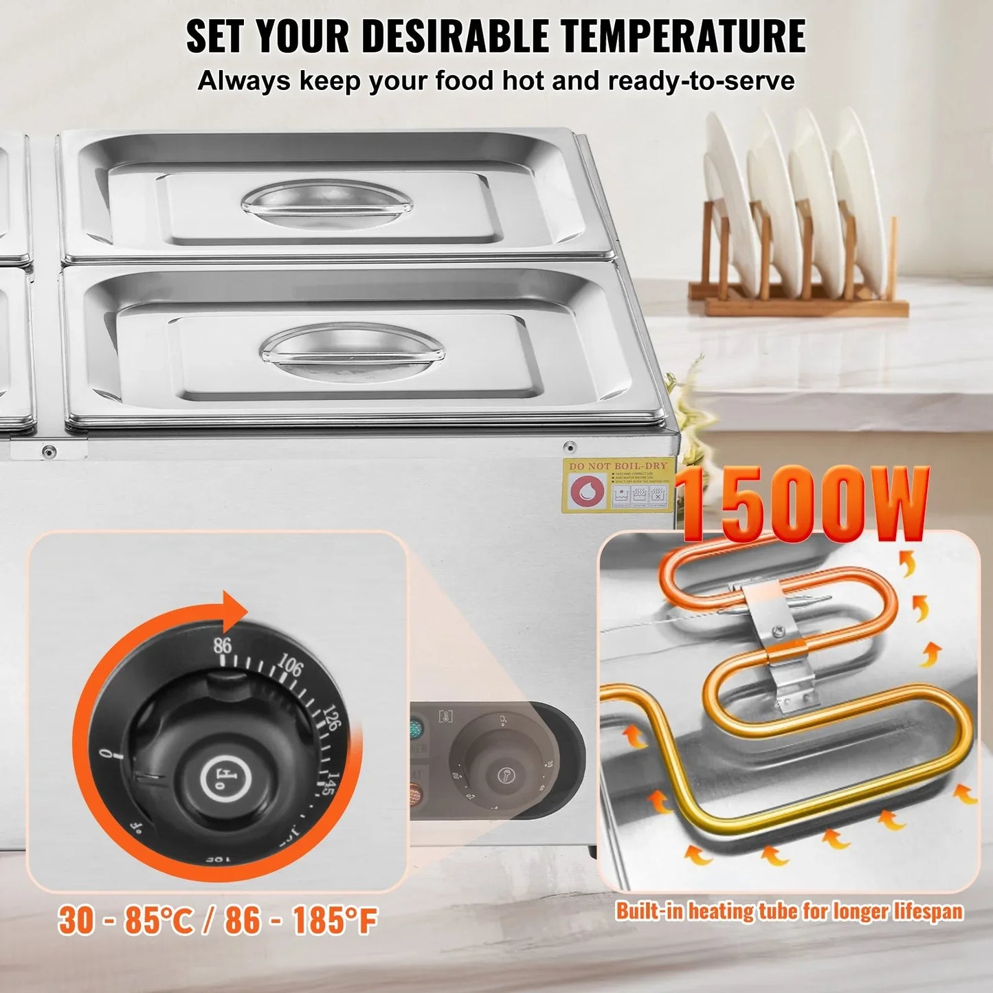 VEVOR Commercial Electric Food Warmer Countertop Buffet 4*12 Qt Pan Bain Marie - Mekamart Australia