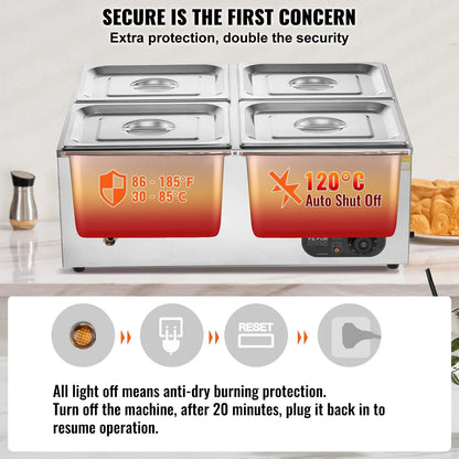 VEVOR Commercial Electric Food Warmer Countertop Buffet 4*12 Qt Pan Bain Marie - Mekamart Australia
