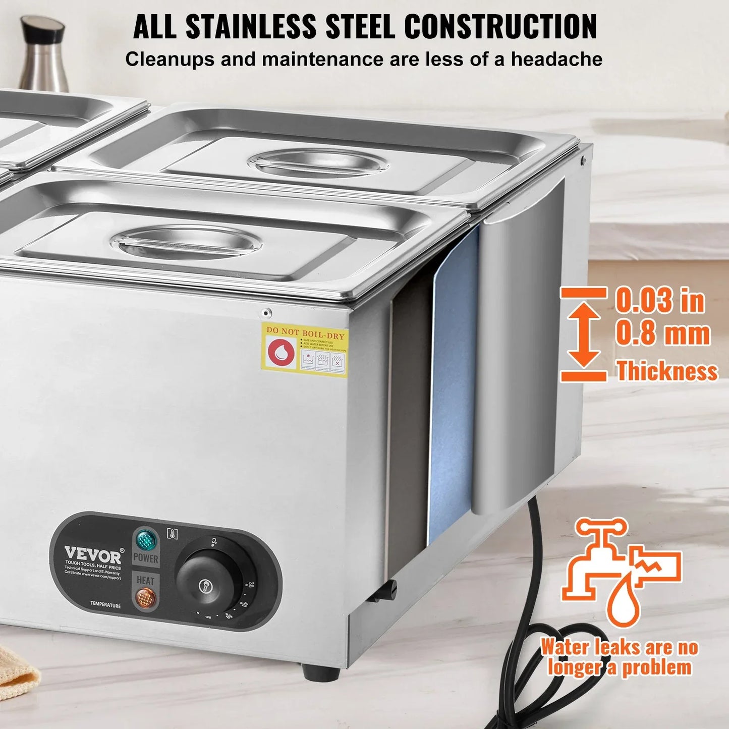 VEVOR Commercial Electric Food Warmer Countertop Buffet 4*12 Qt Pan Bain Marie - Mekamart Australia