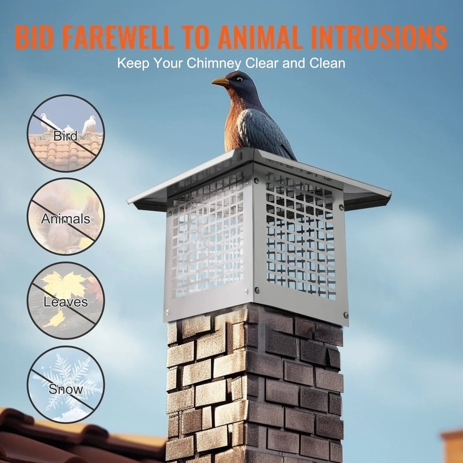 VEVOR Chimney Cap 13” x 9” 304Stainless Steel Fireplace Flue Caps Cover Mesh - Mekamart Australia