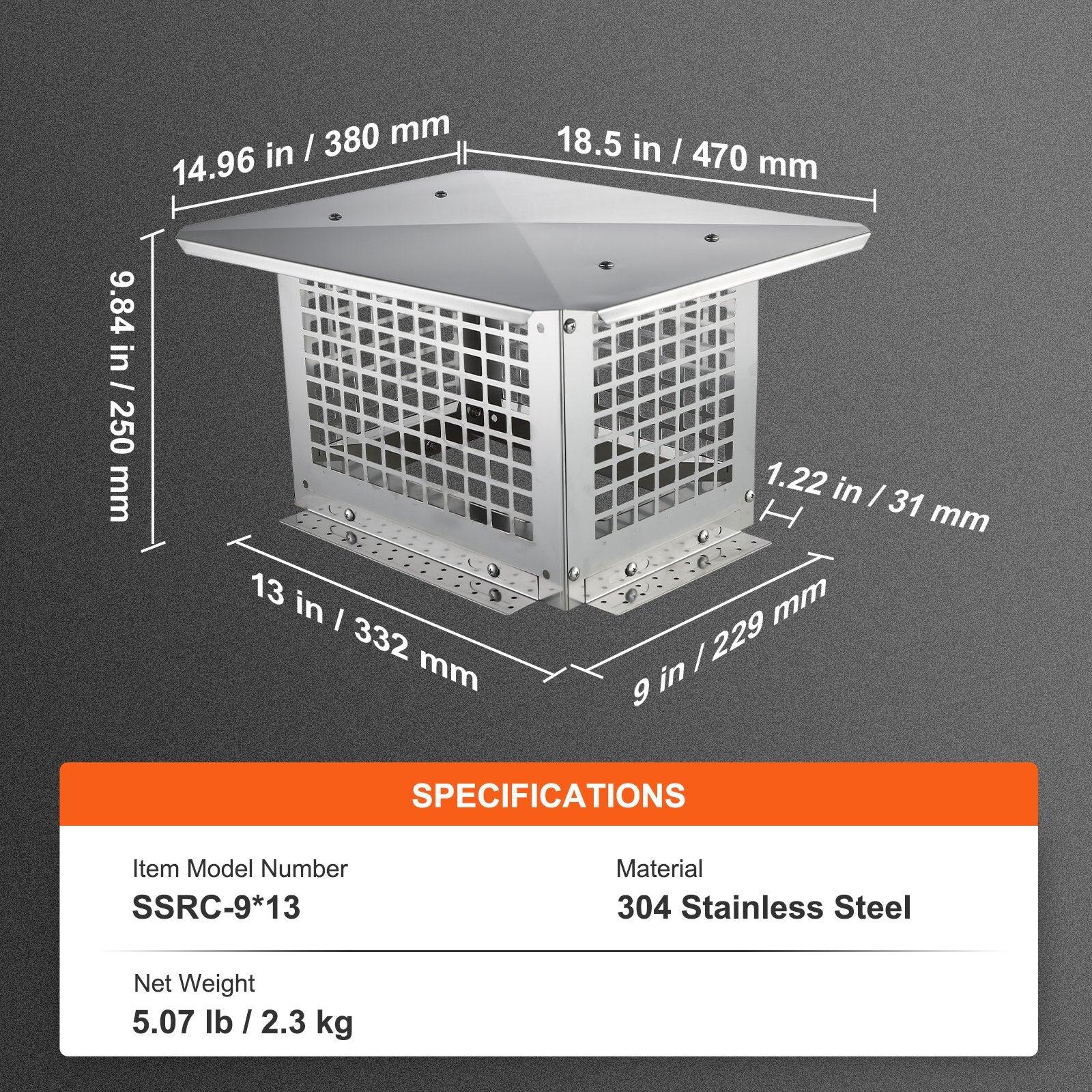 VEVOR Chimney Cap 13” x 9” 304Stainless Steel Fireplace Flue Caps Cover Mesh - Mekamart Australia