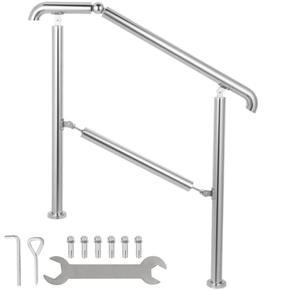 VEVOR 3 Step Railing Stainless Steel Transitional Handrail fit for Level Surface and 1 to 3 Steps Adjustable Stair Railing Indoor Outdoor Step Railings 220lb Capacity W/ Installation Kit Porch DIY - Mekamart Australia