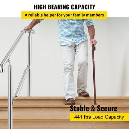 VEVOR 3 Step Railing Stainless Steel Transitional Handrail fit for Level Surface and 1 to 3 Steps Adjustable Stair Railing Indoor Outdoor Step Railings 220lb Capacity W/ Installation Kit Porch DIY - Mekamart Australia