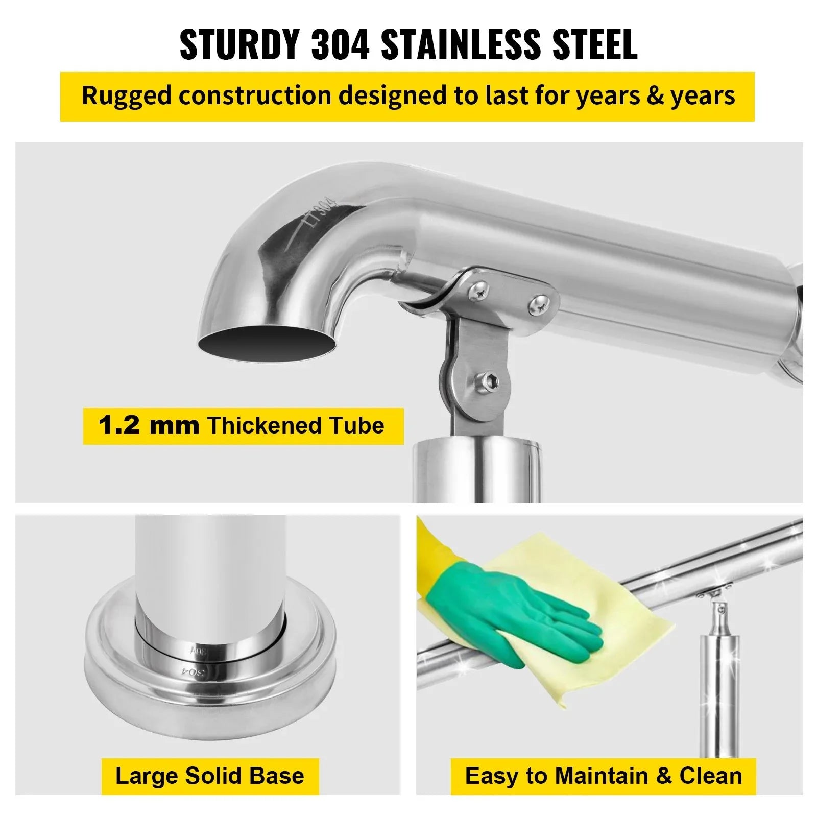 VEVOR 3 Step Railing Stainless Steel Transitional Handrail fit for Level Surface and 1 to 3 Steps Adjustable Stair Railing Indoor Outdoor Step Railings 220lb Capacity W/ Installation Kit Porch DIY - Mekamart Australia