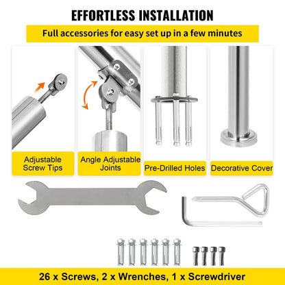VEVOR 3 Step Railing Stainless Steel Transitional Handrail fit for Level Surface and 1 to 3 Steps Adjustable Stair Railing Indoor Outdoor Step Railings 220lb Capacity W/ Installation Kit Porch DIY - Mekamart Australia