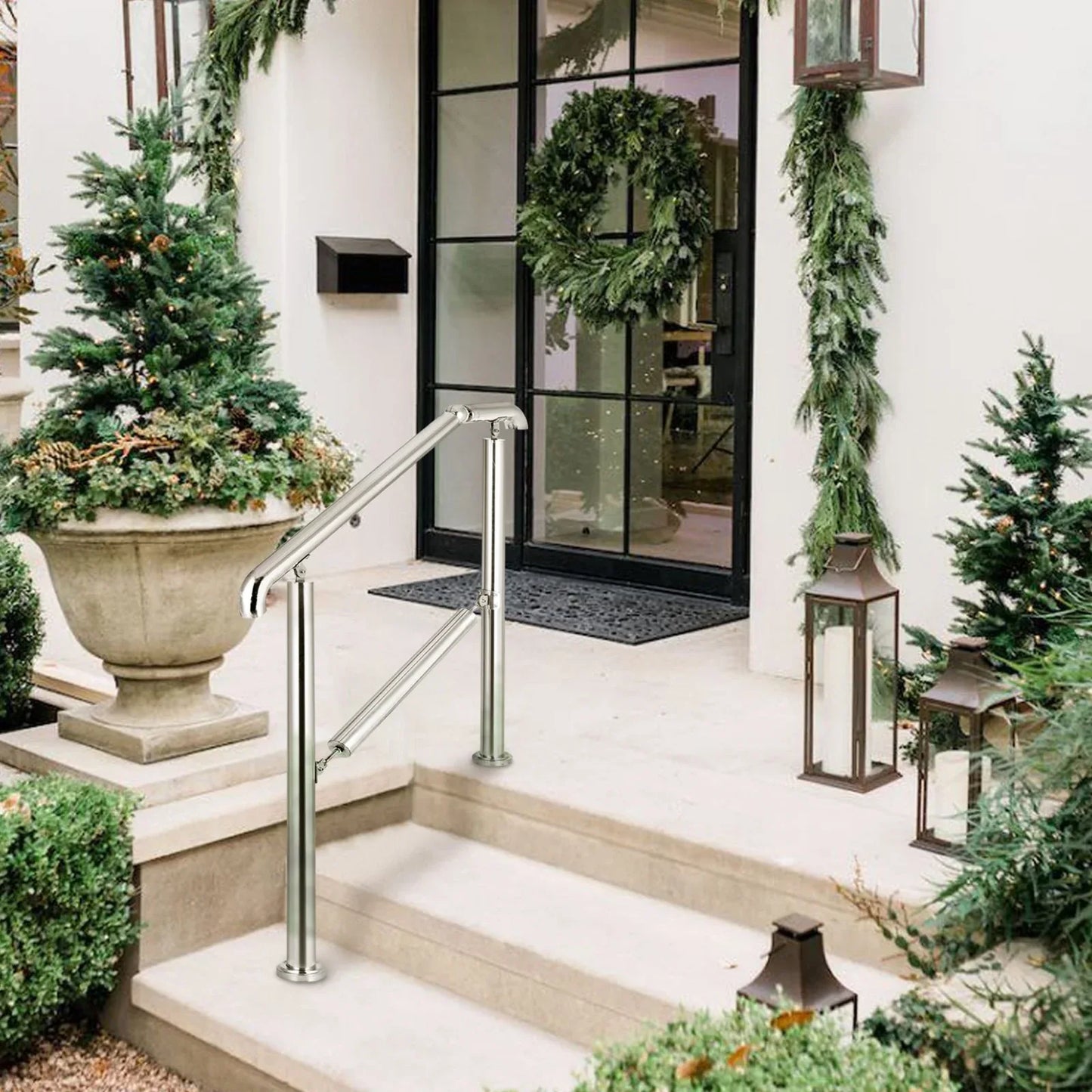 VEVOR 3 Step Railing Stainless Steel Transitional Handrail fit for Level Surface and 1 to 3 Steps Adjustable Stair Railing Indoor Outdoor Step Railings 220lb Capacity W/ Installation Kit Porch DIY - Mekamart Australia