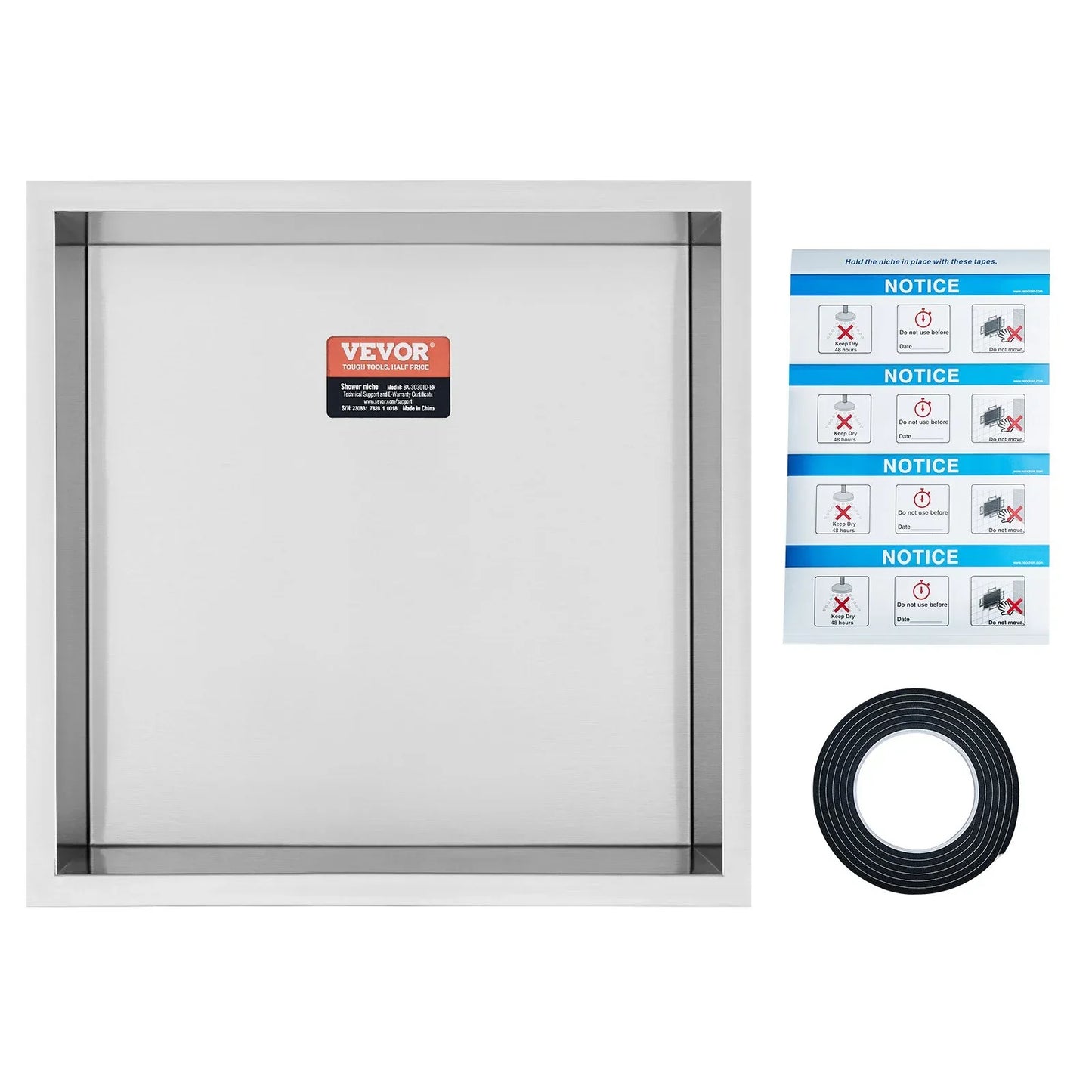 VEVOR 33.02 x 33.02 cm No Tile Shower Niche 304 Stainless Steel, Wall-Inserted Niche Recessed Double Shelves, Sealed Waterproof Rust-Resistant Modern Niche for Shower Bathroom Soap Storage, Silver - Mekamart Australia