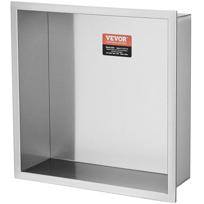 VEVOR 33.02 x 33.02 cm No Tile Shower Niche 304 Stainless Steel, Wall-Inserted Niche Recessed Double Shelves, Sealed Waterproof Rust-Resistant Modern Niche for Shower Bathroom Soap Storage, Silver - Mekamart Australia