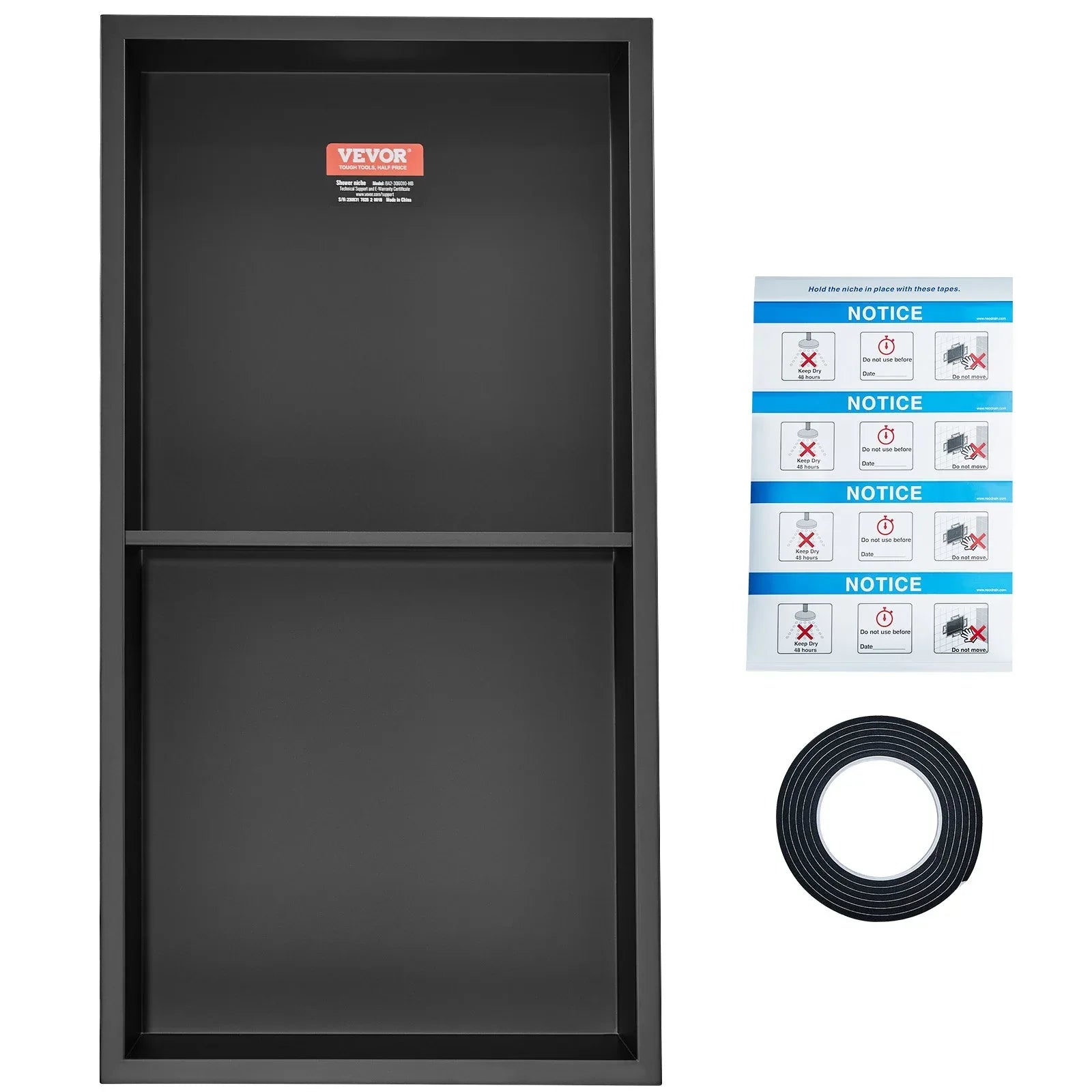 VEVOR 33.02 x 63.5 cm No Tile Shower Niche 304 Stainless Steel, Wall-Inserted Niche Recessed Double Shelves, Sealed Waterproof Rust-Resistant Modern Niche for Shower or Soap Storage Bathroom - Mekamart Australia