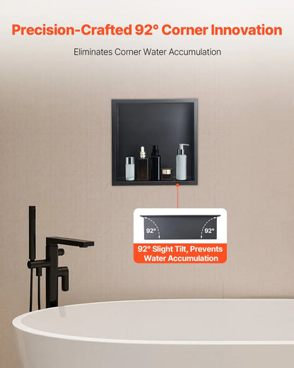 VEVOR Shower Niche, 33.0 x 33.0 x 10.2 cm Recessed Wall Niche, Heavy-duty Stainless Steel Modern Soap & Shampoo Storage Organizer, Sealed Waterproof, Durable & Easy to Install, Black for Bathroom - Mekamart Australia