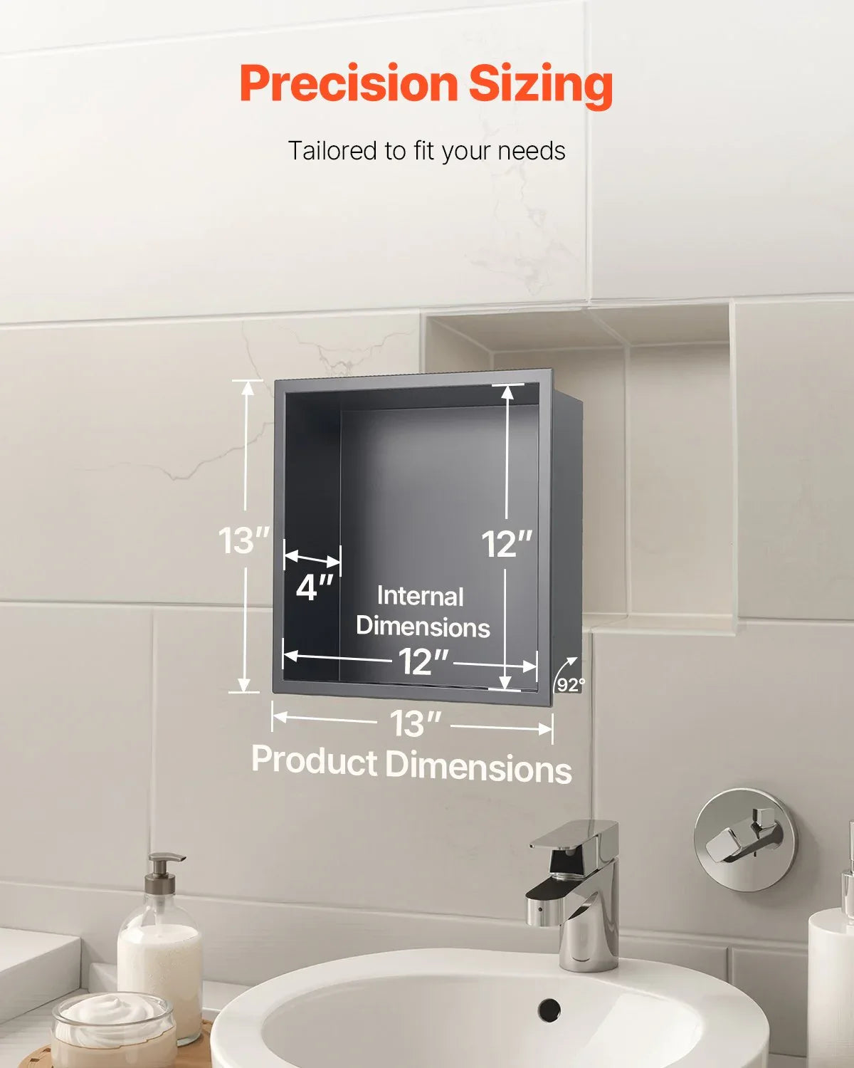 VEVOR Shower Niche, 33.0 x 33.0 x 10.2 cm Recessed Wall Niche, Heavy-duty Stainless Steel Modern Soap & Shampoo Storage Organizer, Sealed Waterproof, Durable & Easy to Install, Black for Bathroom - Mekamart Australia