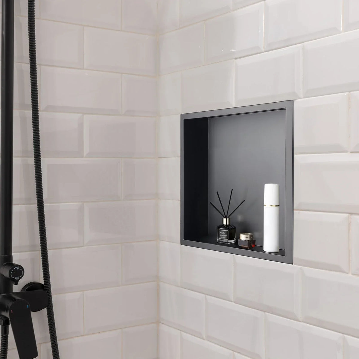 VEVOR Shower Niche, 33.0 x 33.0 x 10.2 cm Recessed Wall Niche, Heavy-duty Stainless Steel Modern Soap & Shampoo Storage Organizer, Sealed Waterproof, Durable & Easy to Install, Black for Bathroom - Mekamart Australia