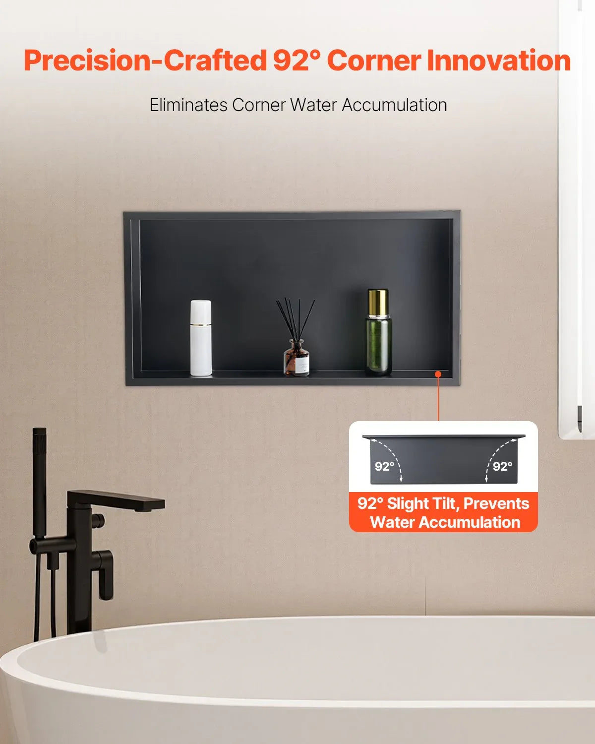 VEVOR Shower Niche, 33.0 x 63.5 x 10.2 cm Recessed Wall Niche, Heavy-duty Stainless Steel Modern Soap & Shampoo Storage Organizer, Sealed Waterproof, Durable & Easy to Install, Black for Bathroom - Mekamart Australia