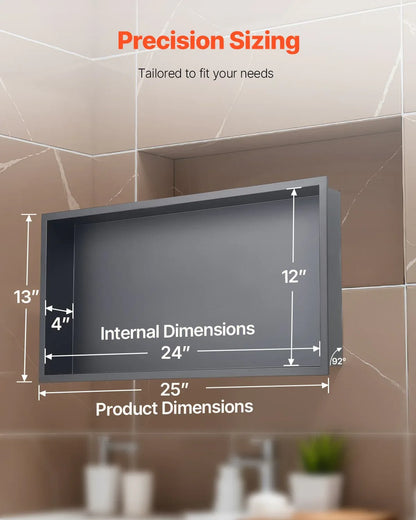VEVOR Shower Niche, 33.0 x 63.5 x 10.2 cm Recessed Wall Niche, Heavy-duty Stainless Steel Modern Soap & Shampoo Storage Organizer, Sealed Waterproof, Durable & Easy to Install, Black for Bathroom - Mekamart Australia