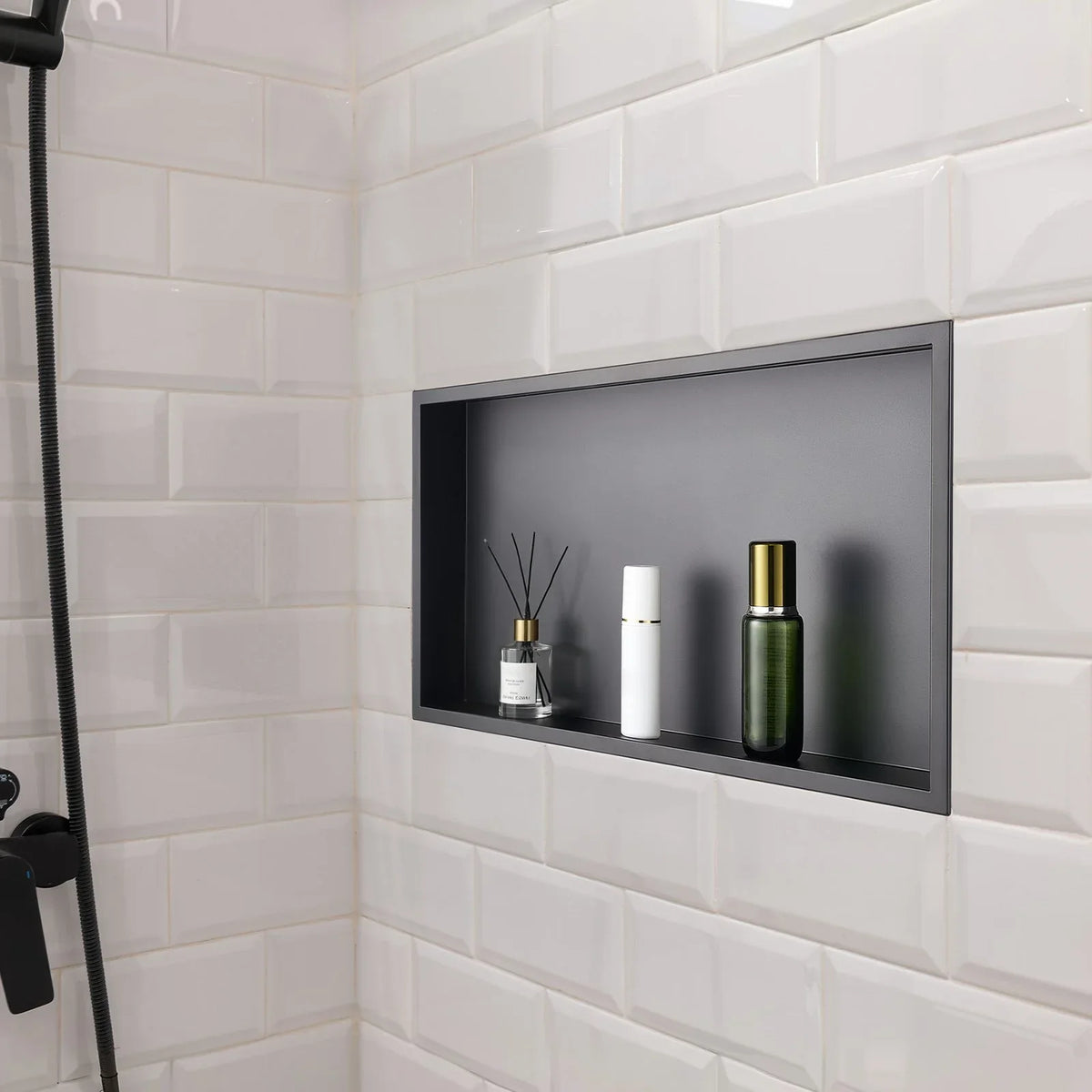 VEVOR Shower Niche, 33.0 x 63.5 x 10.2 cm Recessed Wall Niche, Heavy-duty Stainless Steel Modern Soap & Shampoo Storage Organizer, Sealed Waterproof, Durable & Easy to Install, Black for Bathroom - Mekamart Australia