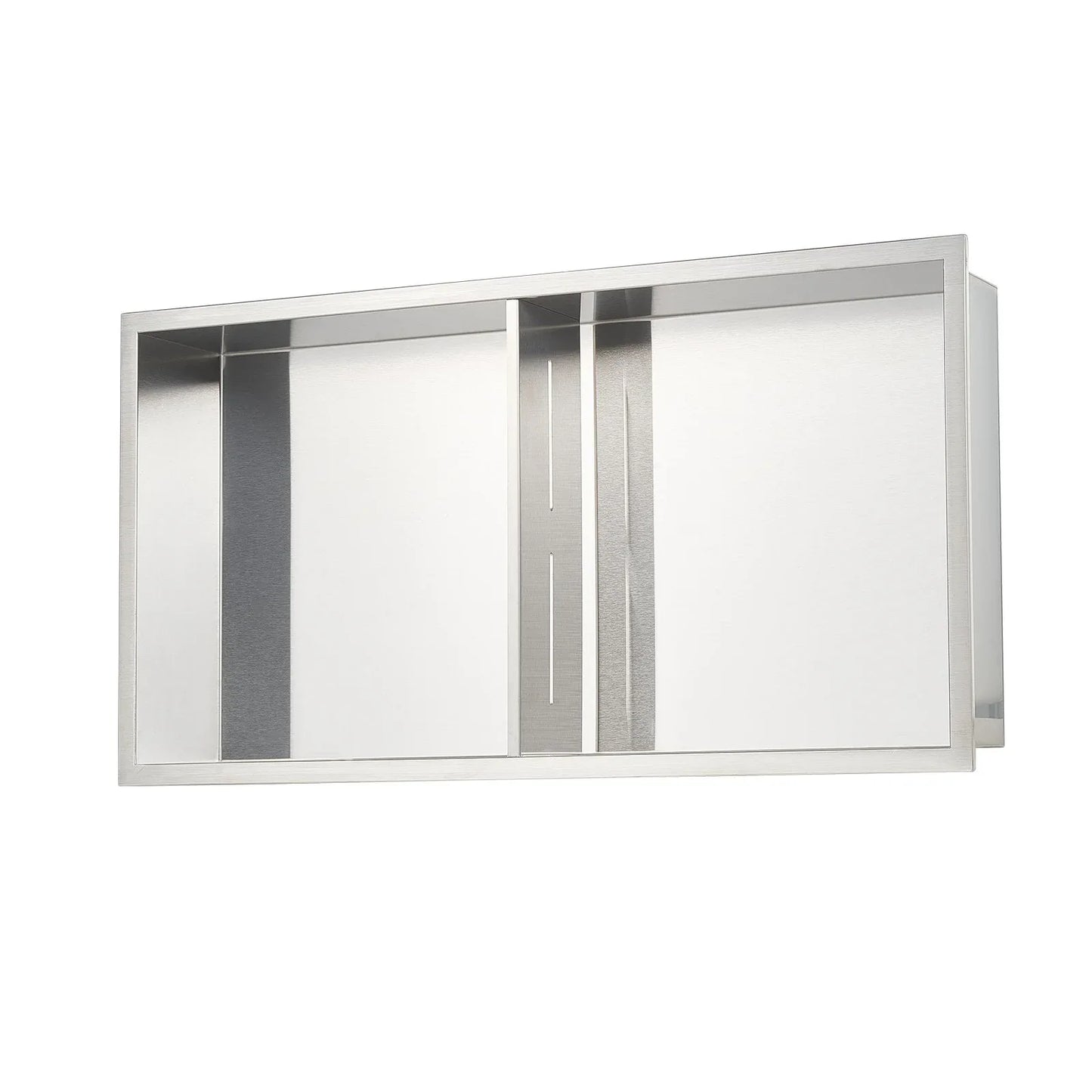 VEVOR Shower Niche, 33.0 x 63.5 x 10.2 cm Recessed Wall Niche Double-layer, with Hollowed-out Divider, Heavy-duty Stainless Steel Modern Shampoo Storage Organizer, Waterproof, Silver for Bathroom - Mekamart Australia