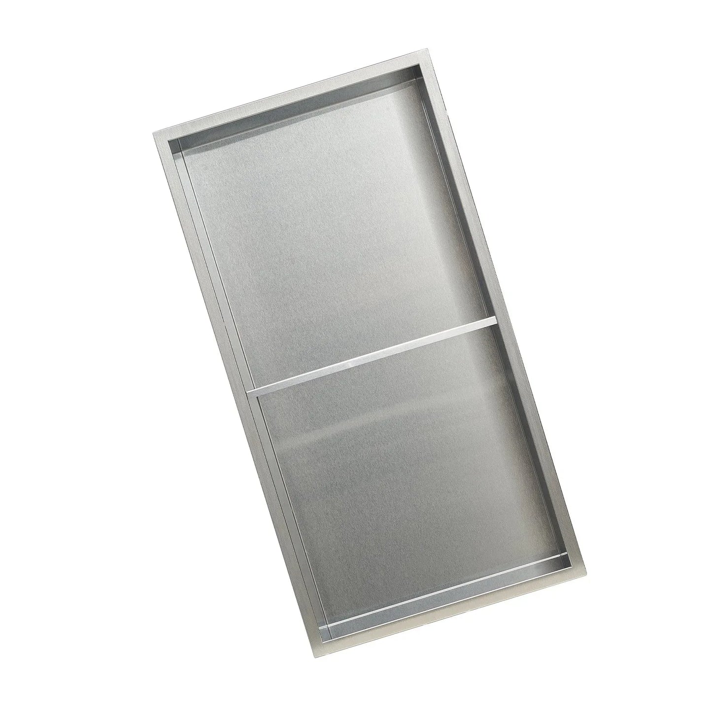VEVOR Shower Niche, 33.0 x 63.5 x 10.2 cm Recessed Wall Niche Double-layer, with Hollowed-out Divider, Heavy-duty Stainless Steel Modern Shampoo Storage Organizer, Waterproof, Silver for Bathroom - Mekamart Australia