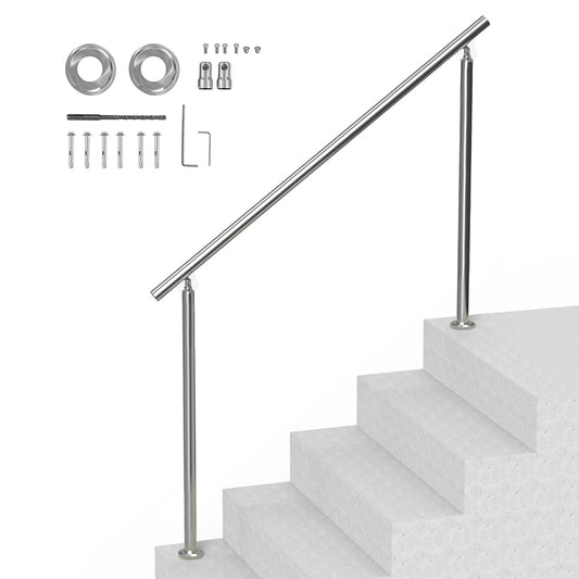 Handrails for Outdoor Steps, 59 in/ 150cm Length Stair Hand Rail Kit, Transitional Stainless Steel Railings with Installation Kit, Double-column Staircase Handrails for Seniors,Porch & Deck