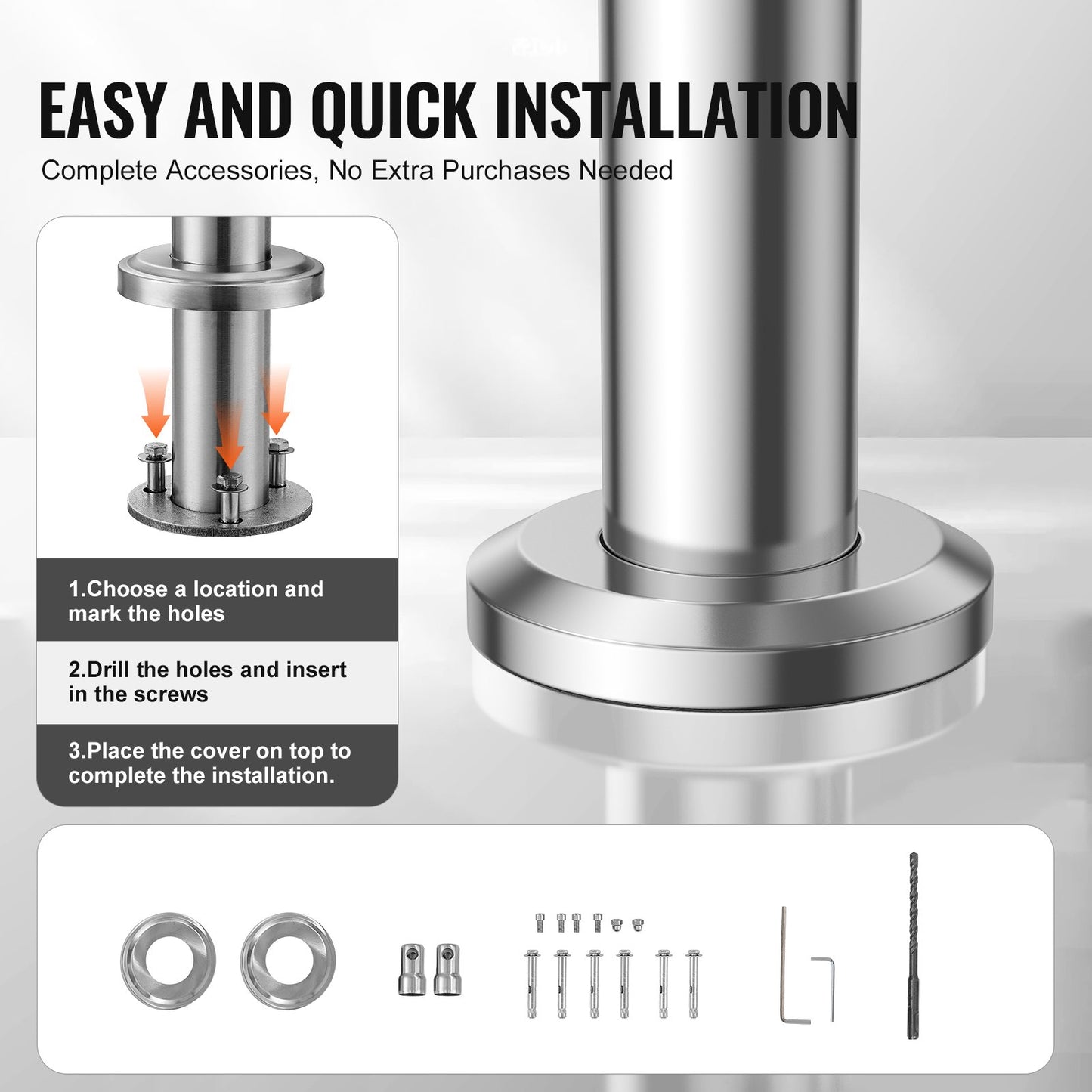 Handrails for Outdoor Steps, 59 in/ 150cm Length Stair Hand Rail Kit, Transitional Stainless Steel Railings with Installation Kit, Double-column Staircase Handrails for Seniors,Porch & Deck