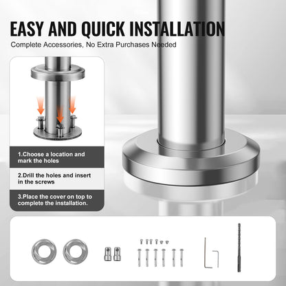 Handrails for Outdoor Steps, 59 in/ 150cm Length Stair Hand Rail Kit, Transitional Stainless Steel Railings with Installation Kit, Double-column Staircase Handrails for Seniors,Porch & Deck