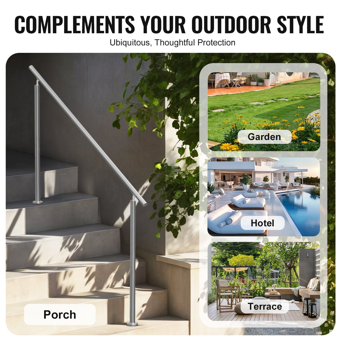 Handrails for Outdoor Steps, 59 in/ 150cm Length Stair Hand Rail Kit, Transitional Stainless Steel Railings with Installation Kit, Double-column Staircase Handrails for Seniors,Porch & Deck