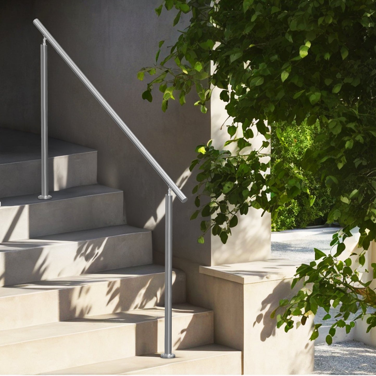 Handrails for Outdoor Steps, 59 in/ 150cm Length Stair Hand Rail Kit, Transitional Stainless Steel Railings with Installation Kit, Double-column Staircase Handrails for Seniors,Porch & Deck