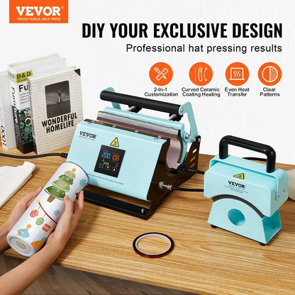 VEVOR 2 in 1 Tumbler and Hat Heat Press Machine Heat Machine for Caps Hats Mugs - Mekamart Australia