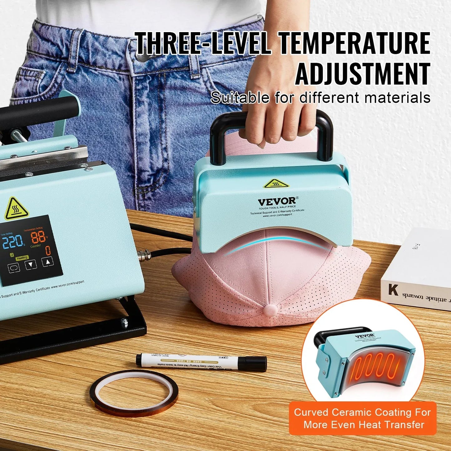 VEVOR 2 in 1 Tumbler and Hat Heat Press Machine Heat Machine for Caps Hats Mugs - Mekamart Australia