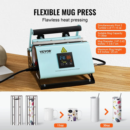 VEVOR 2 in 1 Tumbler and Hat Heat Press Machine Heat Machine for Caps Hats Mugs - Mekamart Australia