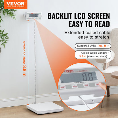 Portable Medical Scale, Professional Digital Physician Scale for Weighing - with Anti-slip Platform, 2 Units, Hold & Tare Function, 440LBS Capacity Physician Weight Scale for Gyms Homes Hospital