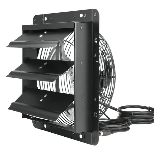 VEVOR Shutter Exhaust Fan, 254mm / 10inch with Temperature Humidity Controller, EC-motor, 843 CFM, Variable Speed Adjustable Wall Mount Attic Fan, Ventilation and Cooling for Greenhouses, Garages, Sheds - Mekamart Australia