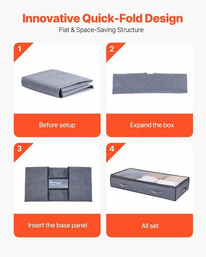 Under Bed Storage with Clear Lids, 996 x 500 x 180 mm, 90L Large Underbed Clothes Storage Containers, Low Profile Under Bed Drawer Shoe Organizer Bins Box for Blanket Shoe Bedroom, 6 Pack