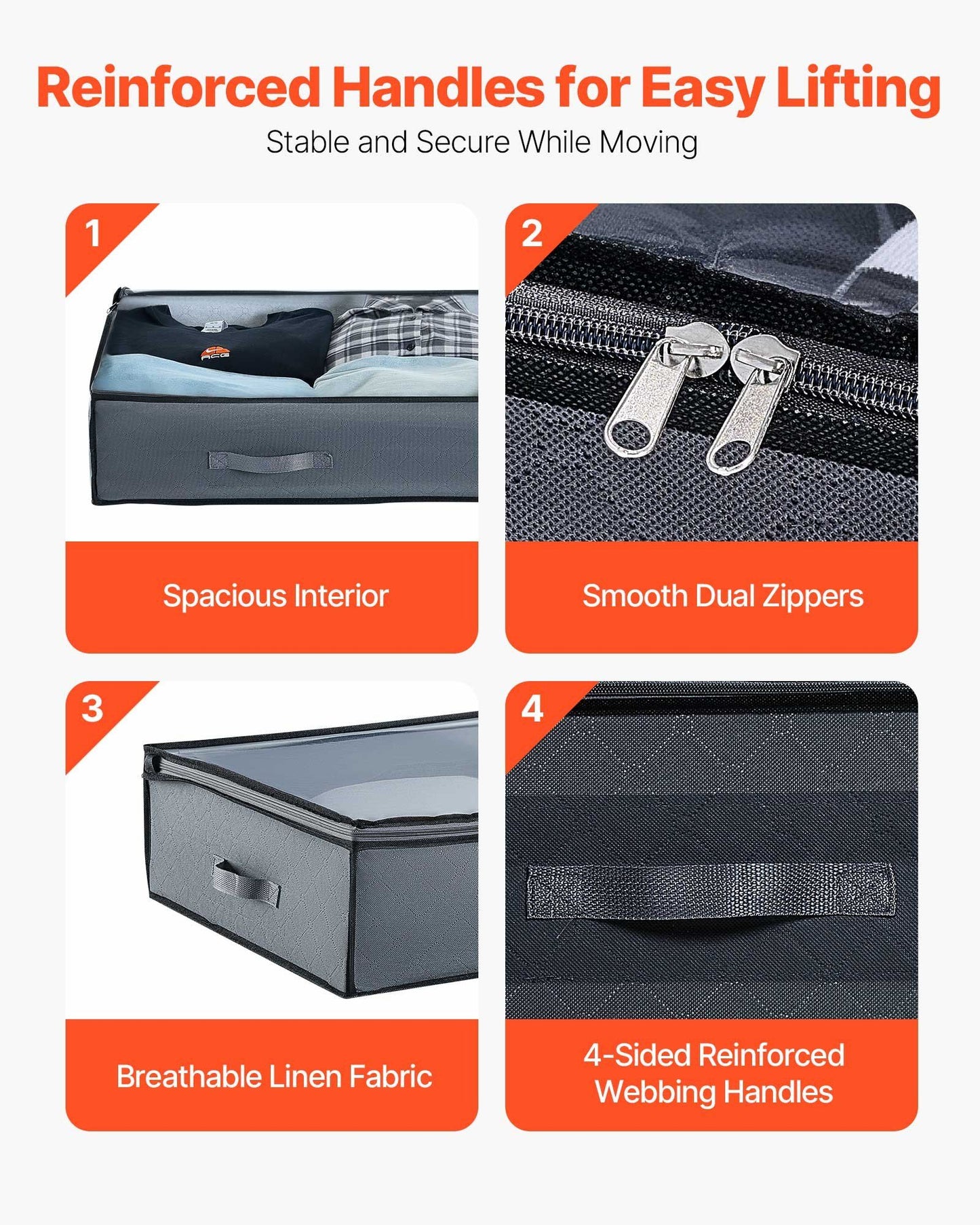Under Bed Storage with Clear Lids, 996 x 500 x 180 mm, 90L Large Underbed Clothes Storage Containers, Low Profile Under Bed Drawer Shoe Organizer Bins Box for Blanket Shoe Bedroom, 6 Pack