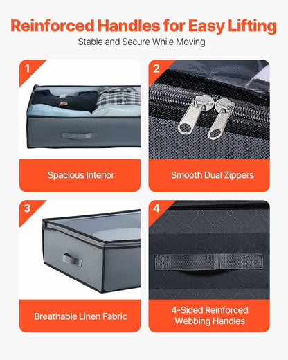 Under Bed Storage with Clear Lids, 996 x 500 x 180 mm, 90L Large Underbed Clothes Storage Containers, Low Profile Under Bed Drawer Shoe Organizer Bins Box for Blanket Shoe Bedroom, 6 Pack
