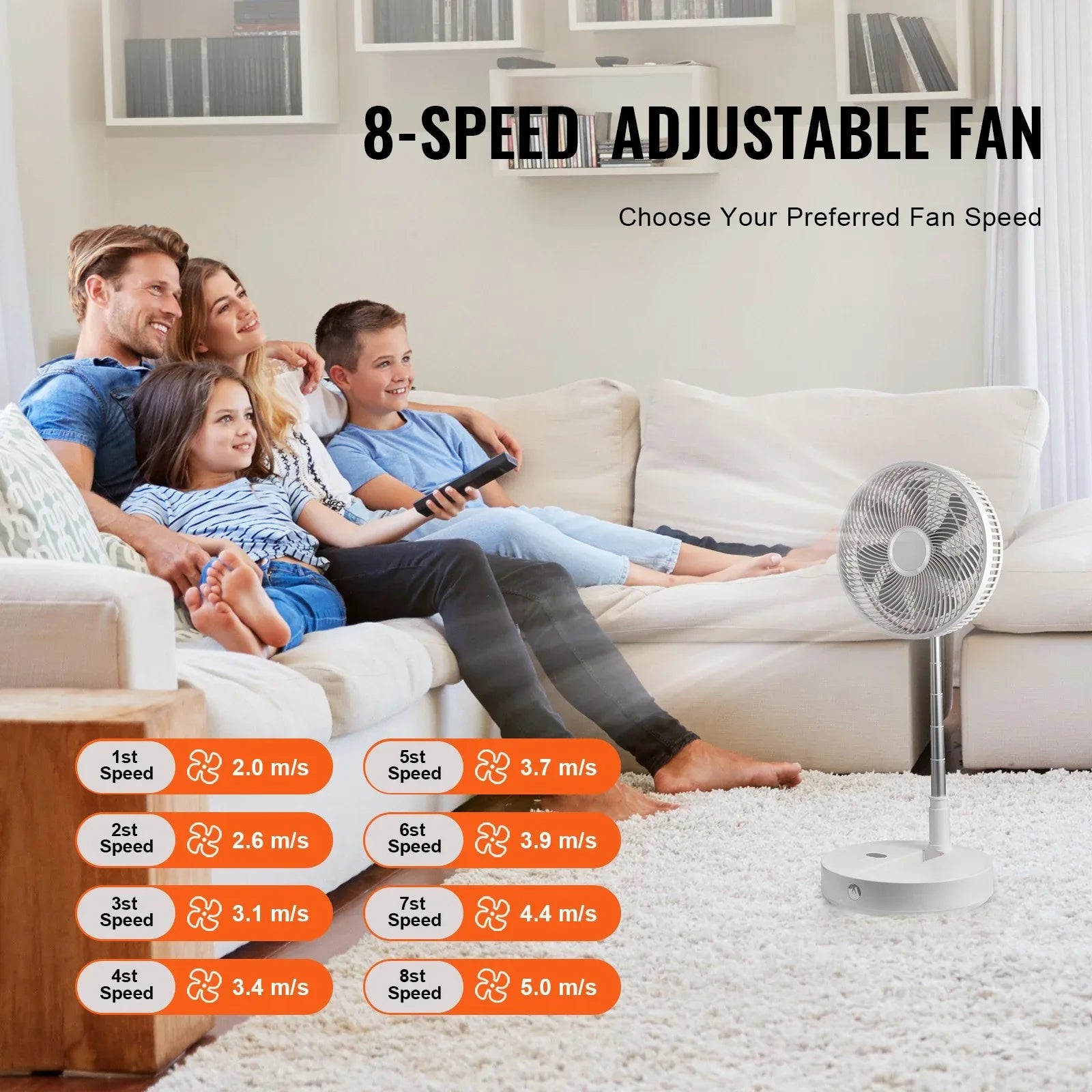 VEVOR 12 Inch Foldable Oscillating Standing Fan with Remote Control, 4 Speed Adjustable Portable Desk Quiet Fan, 7200mah Rechargeable USB Small Fan, Folded Rotating Floor Fan for Bedroom Office Travel - Mekamart Australia