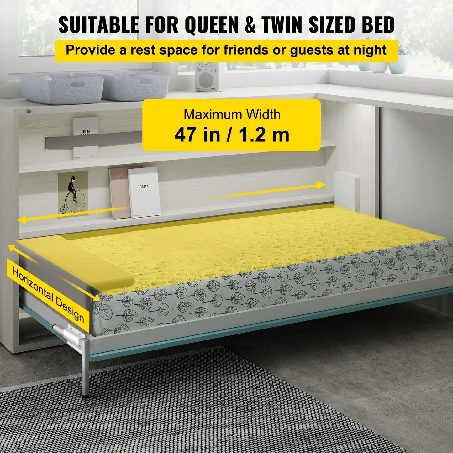 VEVOR DIY Murphy Bed Springs Mechanism Hardware Kit Horizontal for Twin Size Bed - Mekamart Australia