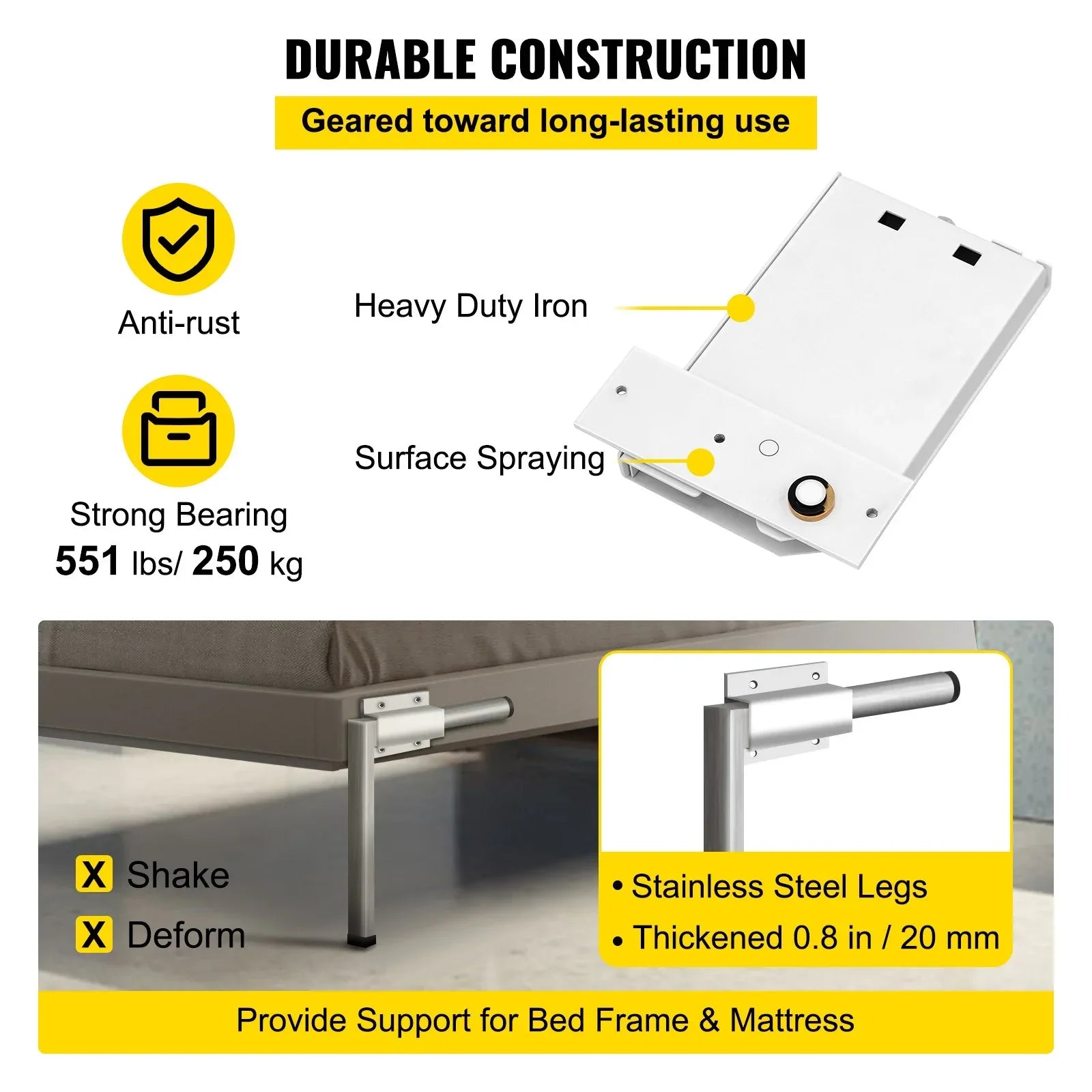 VEVOR DIY Murphy Bed Springs Mechanism Hardware Kit Horizontal for Twin Size Bed - Mekamart Australia