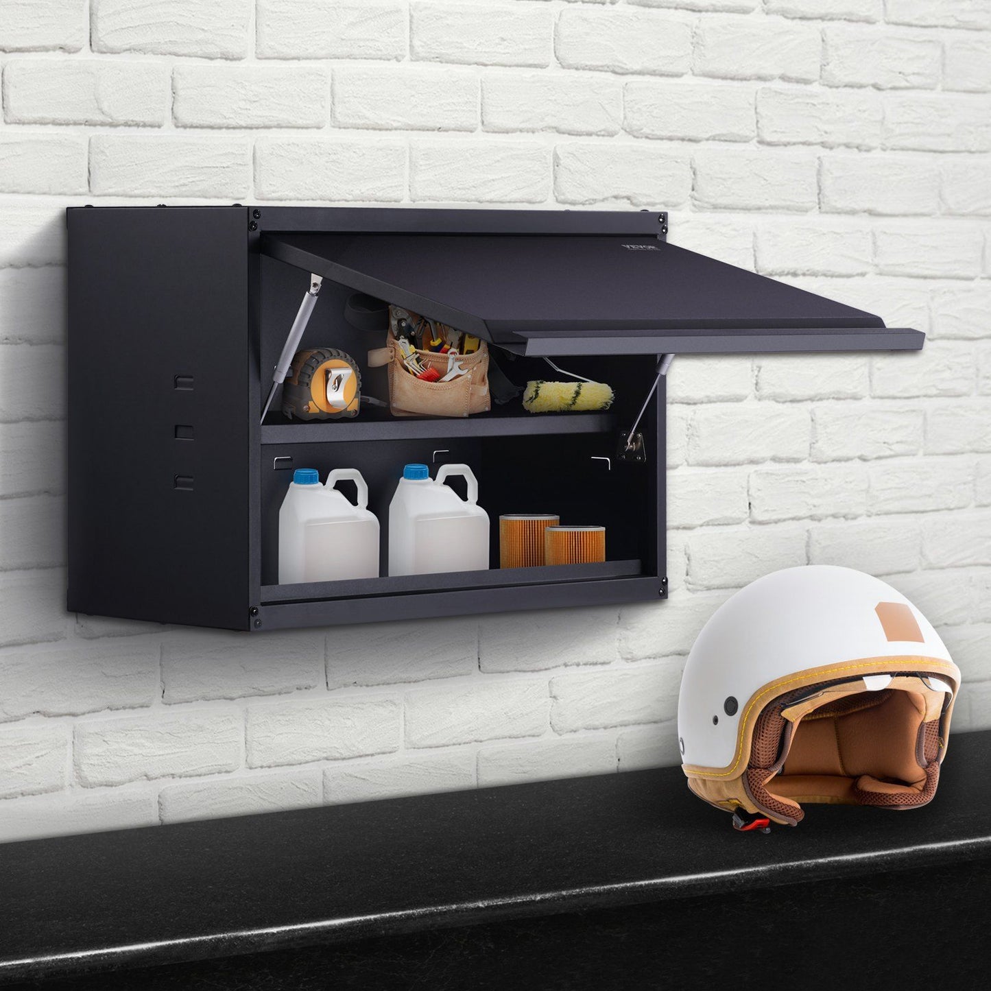 Metal Storage Cabinet, 54.4 kg Load Capacity per Shelf, 50.8 cm Tall Wall-Mounted Powder-Coating Steel Garage Cabinet with Adjustable Shelf, Press to Lock & Open Door, Perfect for Office Home Garage
