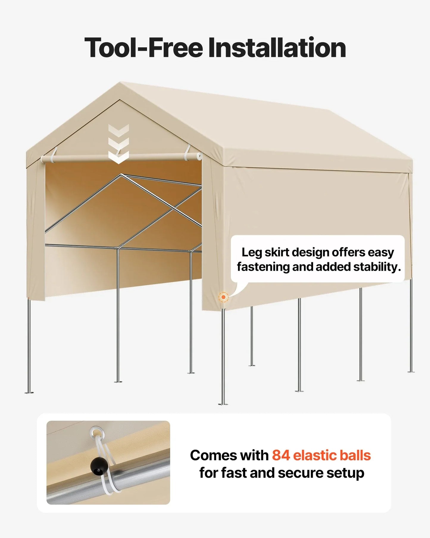 VEVOR Carport Replacement Canopy, 6 x 3 m Potable Garage Tent Top Tarp with Sidewalls, UV-Resistant & Waterproof, Heavy Duty Car Shelter Tarp with Ball Buggees, Beige, Frame Not Included - Mekamart Australia