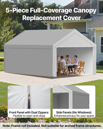 VEVOR Carport Replacement Canopy, 6x 3.6 m Potable Garage Tent Top Tarp with Sidewalls, UV-Resistant & Waterproof, Heavy Duty Car Shelter Tarp with Ball Buggees, Grey, Frame Not Included - Mekamart Australia