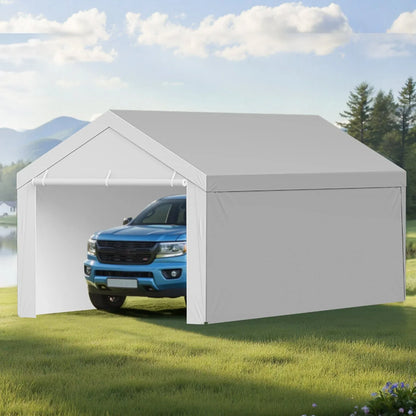 VEVOR Carport Replacement Canopy, 6x 3.6 m Potable Garage Tent Top Tarp with Sidewalls, UV-Resistant & Waterproof, Heavy Duty Car Shelter Tarp with Ball Buggees, Grey, Frame Not Included - Mekamart Australia