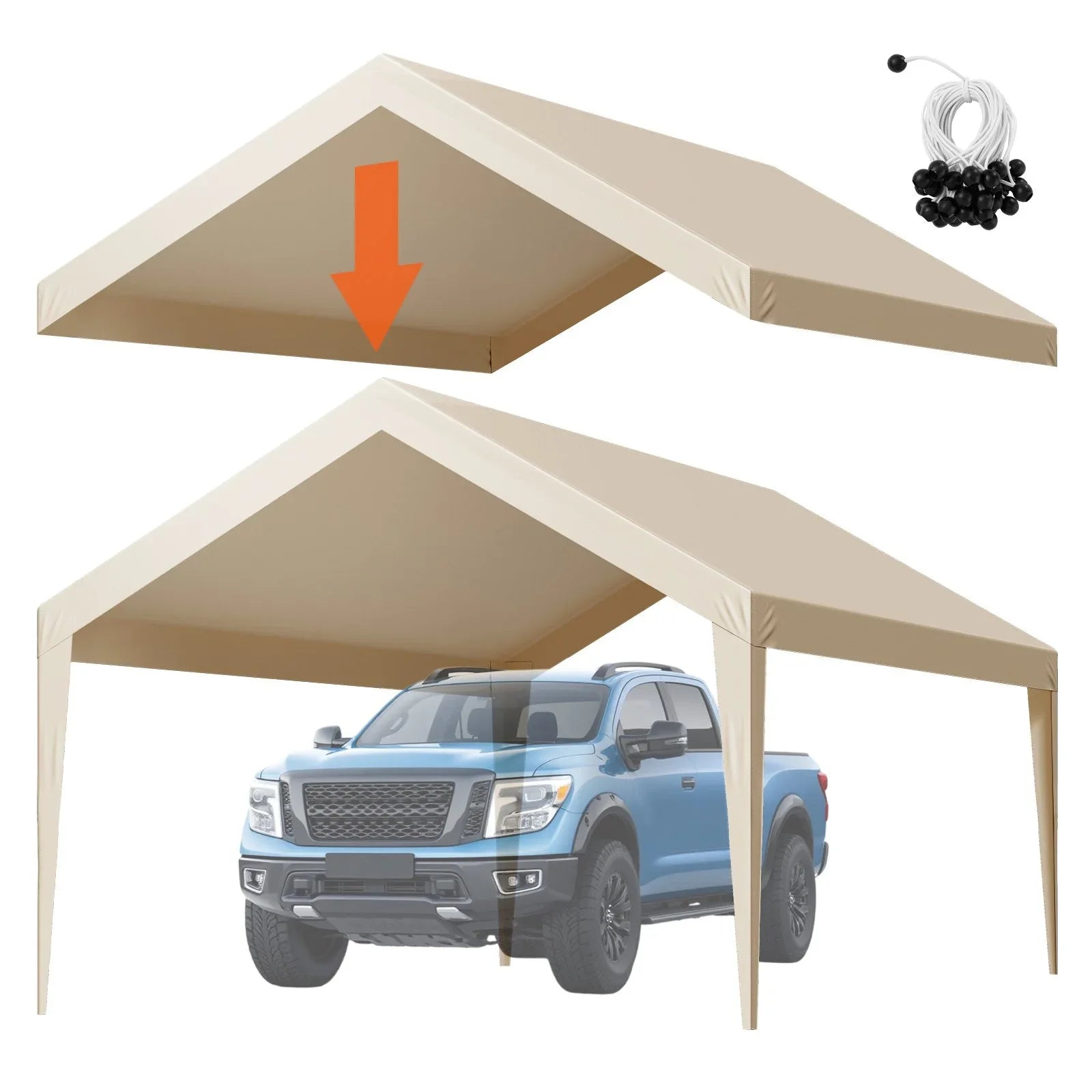 VEVOR Carport Replacement Canopy, 6 x 3.6 m Potable Garage Tent Top Tarp, UV-Resistant & Waterproof Car Shelter Tarp, Heavy Duty Car Port Cover with Ball Buggees, Beige, Frame Not Included - Mekamart Australia