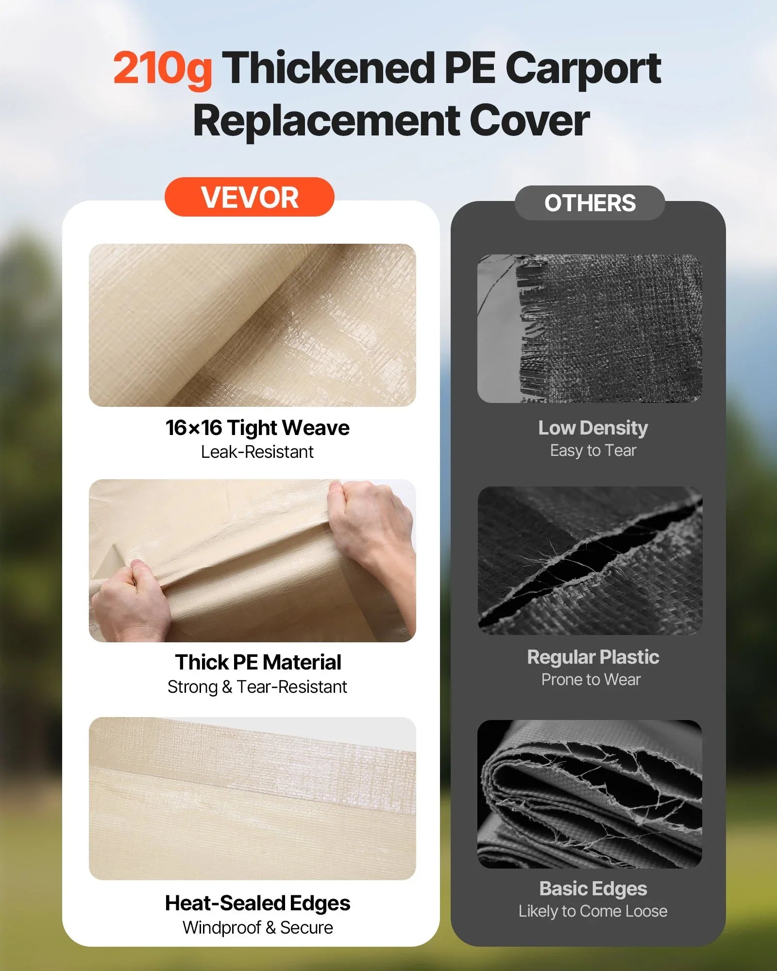 VEVOR Carport Replacement Canopy, 6 x 3.6 m Potable Garage Tent Top Tarp, UV-Resistant & Waterproof Car Shelter Tarp, Heavy Duty Car Port Cover with Ball Buggees, Beige, Frame Not Included - Mekamart Australia