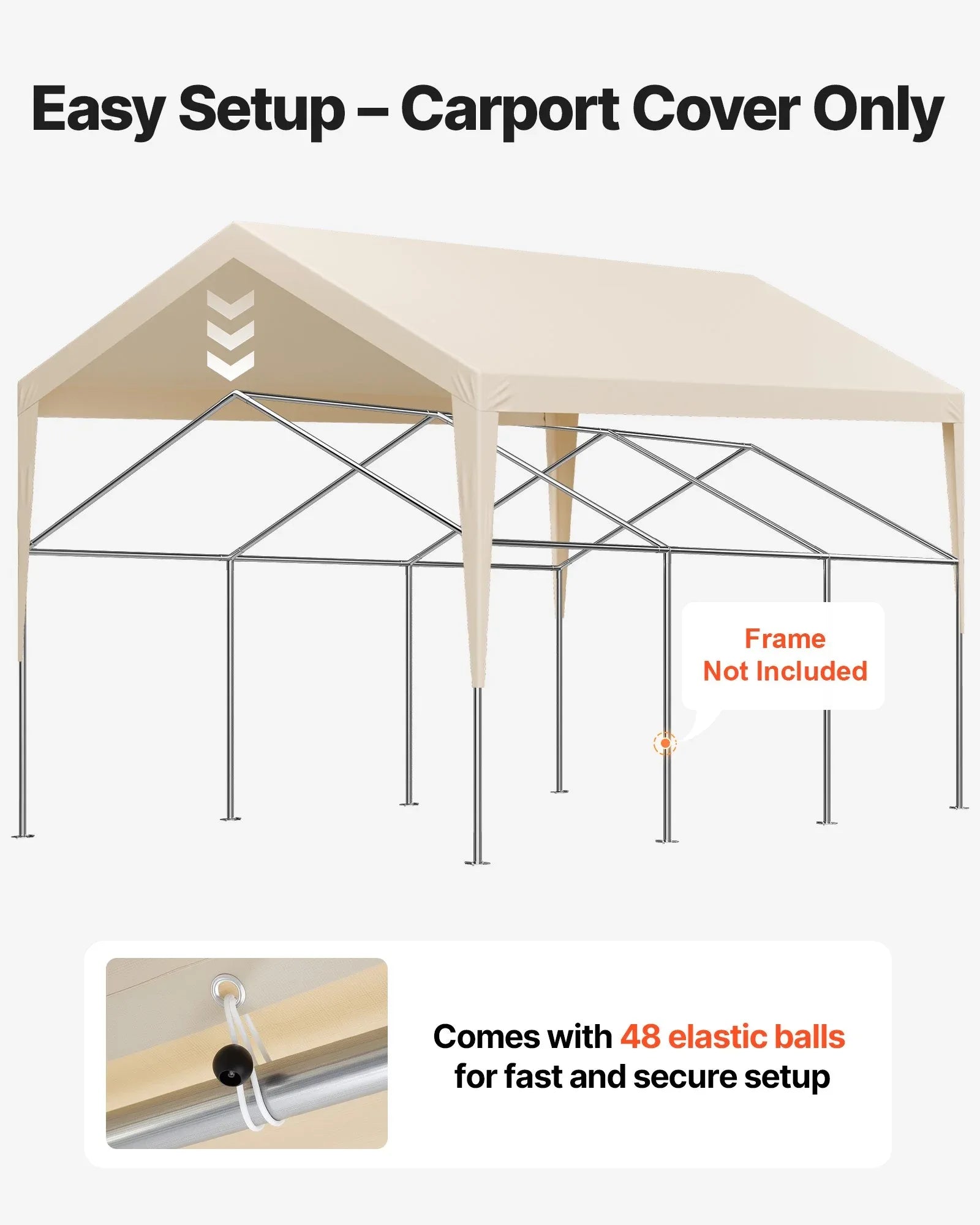VEVOR Carport Replacement Canopy, 6 x 3.6 m Potable Garage Tent Top Tarp, UV-Resistant & Waterproof Car Shelter Tarp, Heavy Duty Car Port Cover with Ball Buggees, Beige, Frame Not Included - Mekamart Australia