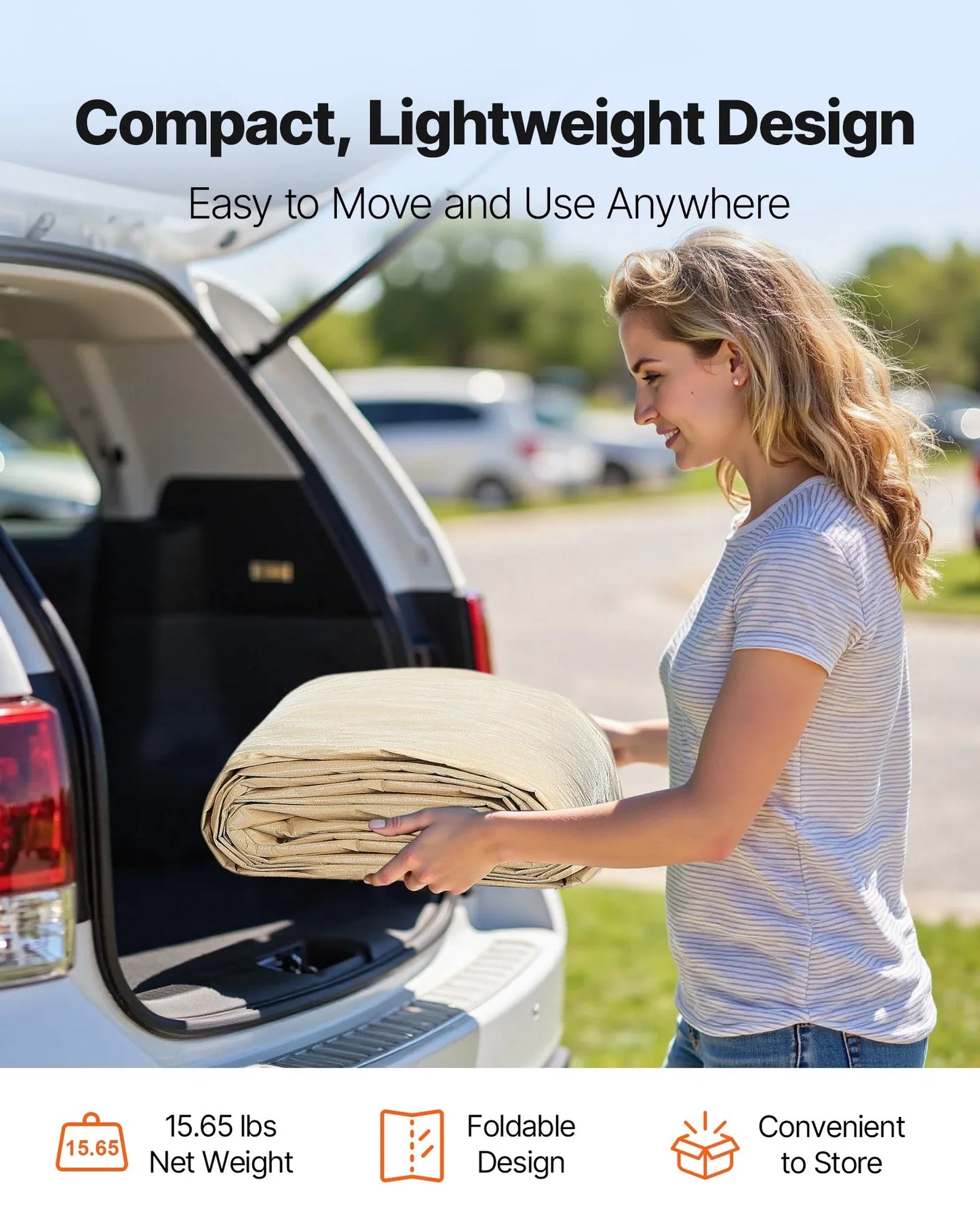 VEVOR Carport Replacement Canopy, 6 x 3.6 m Potable Garage Tent Top Tarp, UV-Resistant & Waterproof Car Shelter Tarp, Heavy Duty Car Port Cover with Ball Buggees, Beige, Frame Not Included - Mekamart Australia