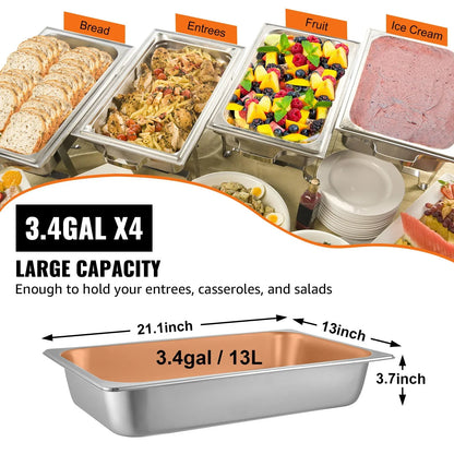 VEVOR 4 Pack Hotel Pan 3.7" Deep Steam Table Pan Full Size with Lid 20.8"L x 13"W Hotel Pan 22 Gauge Stainless Steel Anti Jam Steam Table Pan - Mekamart Australia